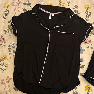 Women's Black Short Pajama Top with Contrast Piping